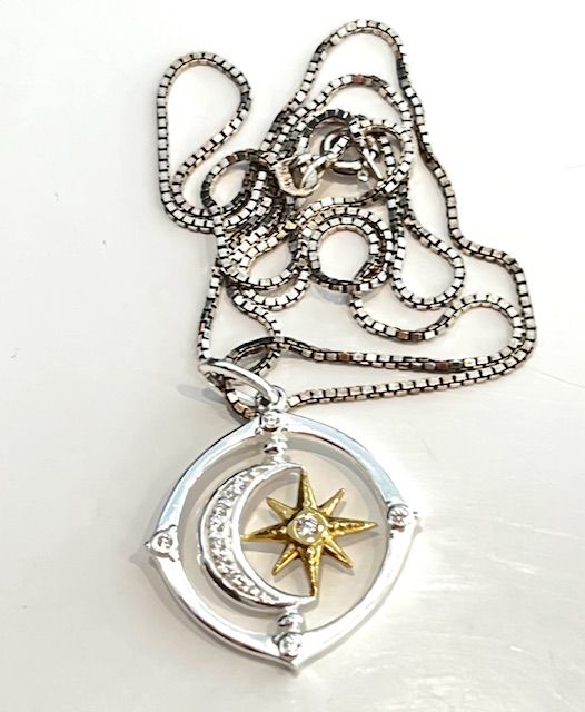 Necklace, Moon and Gold Plated Star, Sterling Silver