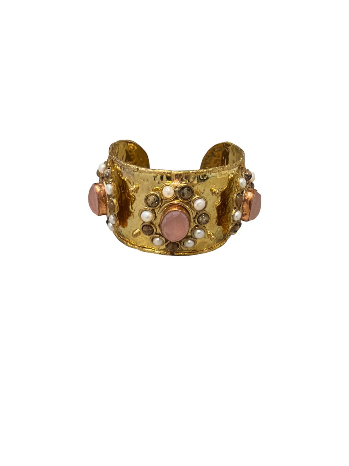 Bracelet, Rose Quartz, Brown Jasper, Pearls Cuff