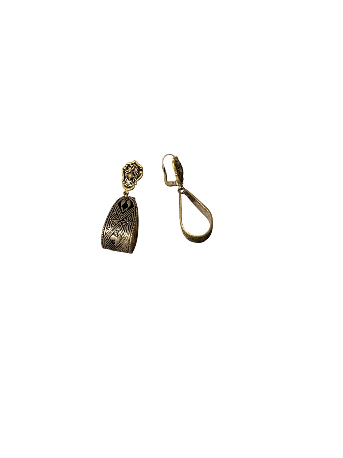 Earrings, Damascene Zodiac Lever Back