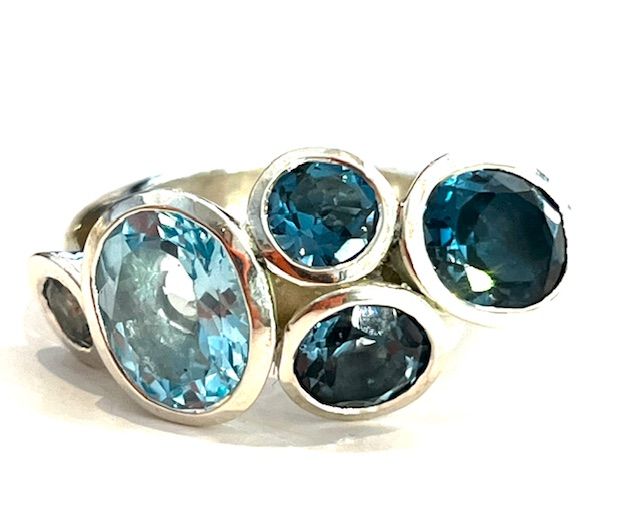 London Blue Topaz and Sky Blue Topaz in Sterling Silver Octopus Ring