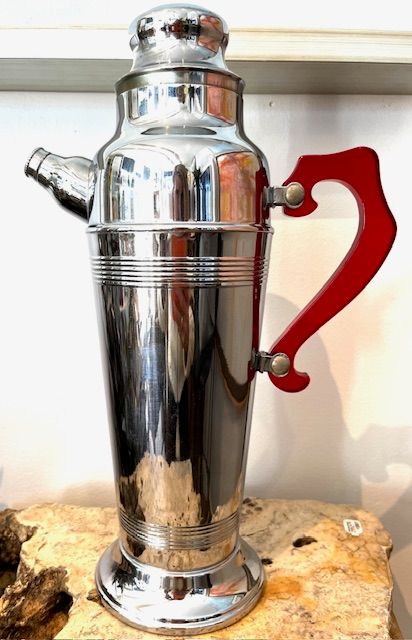 Mid-Century Cocktail Shaker Red Lucite Handle