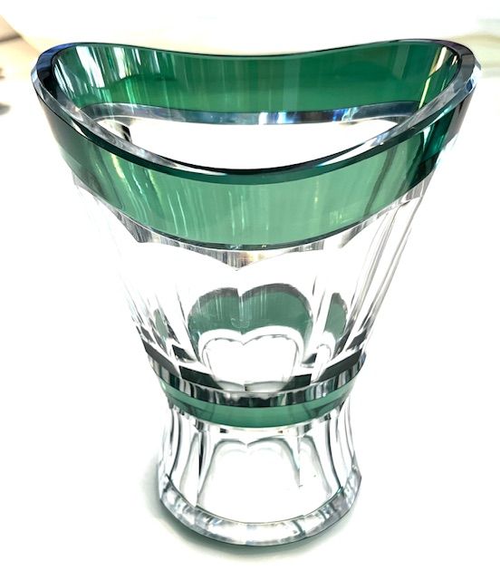 Val Saint Lambert Signed Crystal Vase w/Blue-Green Color