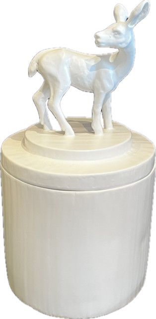 Deer Decorative Canister As Is, White Resin, 12&quot;H x 8&quot;W