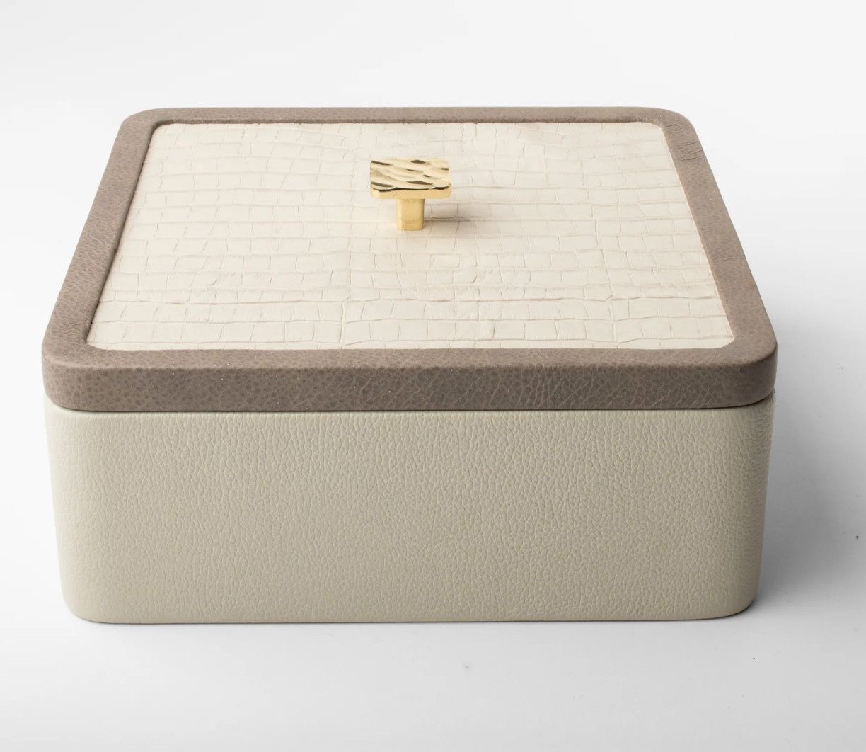 Box, Square, Neutral Croc-Embossed Leather