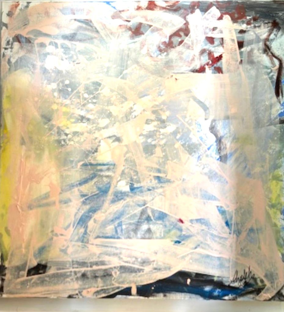 Original Art by Sholeh Janati, White Oak Frame, Mixed Media on Canvas,  36&quot; x 36&quot; Part III Triptych,