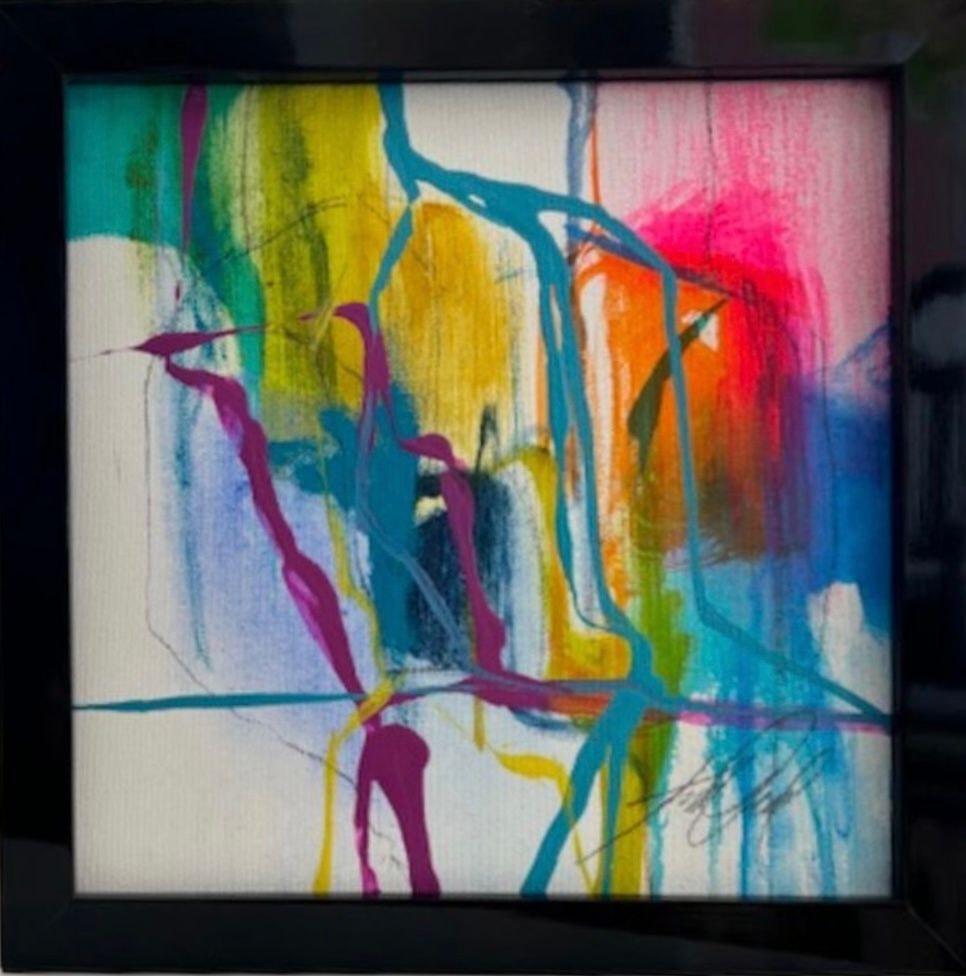 Original Art by Kelly O&#39;Neal, Abstract Mixed Media on Canvas, Black Lacquer Frame, 11.5&quot; x 11.5&quot;