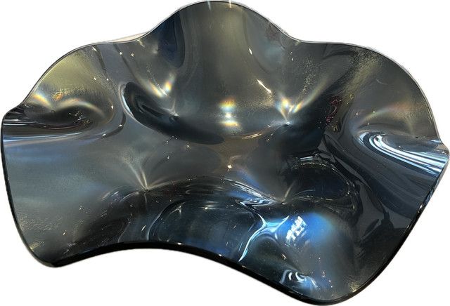 Hand Blown Art Glass by Orfeo Quagliata,  Round, Platinum,  19&quot; Diameter x 5&quot;H