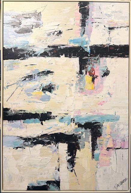 Original Art, Abstract, Multi Color 40&quot;x 60&quot;, Ivory Lacquer Frame