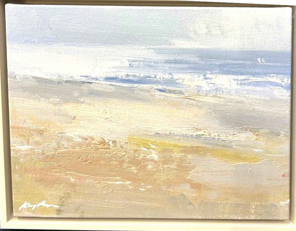 Original Art, 12x16, Abstract Pastels Beach, Ivory Lacquer frame