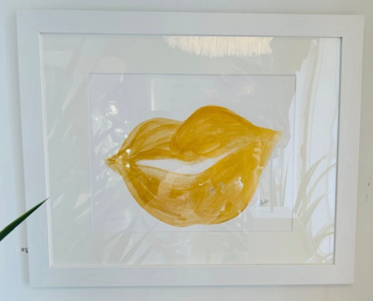 Original Art by Sholeh Janati, &quot;Gold Smile&quot;, Acrylic on Paper with Gold Leaf Detail - framed 18 &quot;H x 22&quot;W