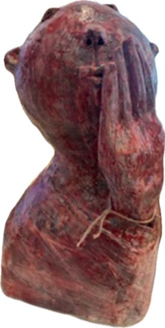 Artisan Ceramic Whimsical Sculpture, Red Glaze