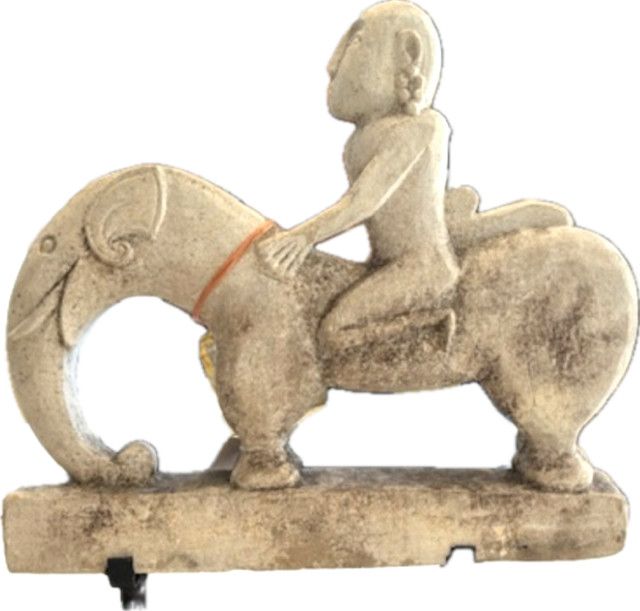Sumba Elephant with Rider, Stone, 20&quot; x 18&quot;