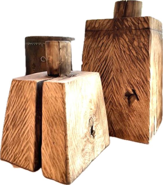 Spanish Wood Sculptural Set of 2, Burnished