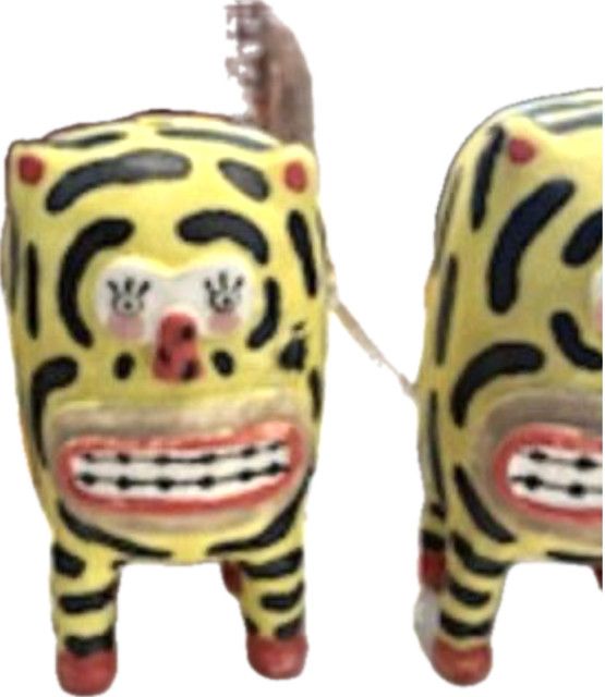 Set of 3 Ceramic Sculptures, Smiling Tigers, 5&quot; H, Artisan Made