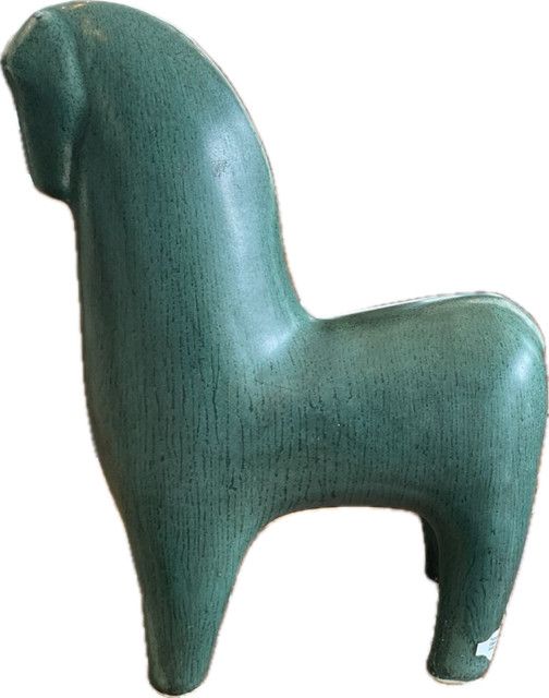 Porcelain Horse Statue , Green Glaze,  8&quot; L x 10&quot; H x 3&quot; D