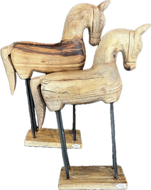 Sculpture Natural Wood Horse on Stand 16&quot;H X 11&quot;