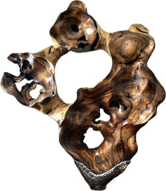 Makha Wood Organic Sculpture with Silver, Thailand, 84&quot; H x 45&quot;W