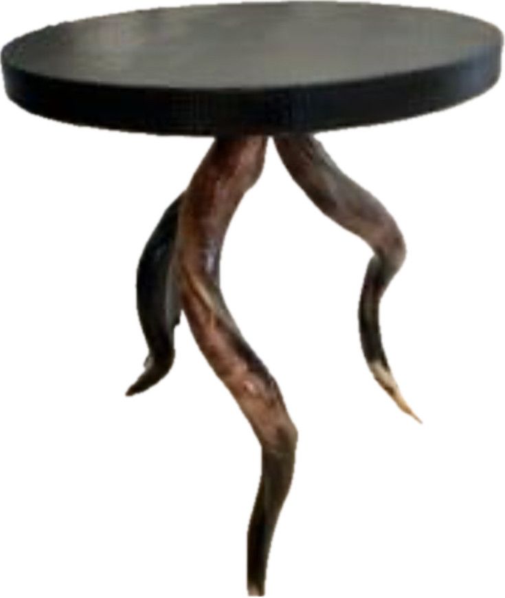 Table Black Leather Top Polished Kudu 3 Leg Base, 2 Available
