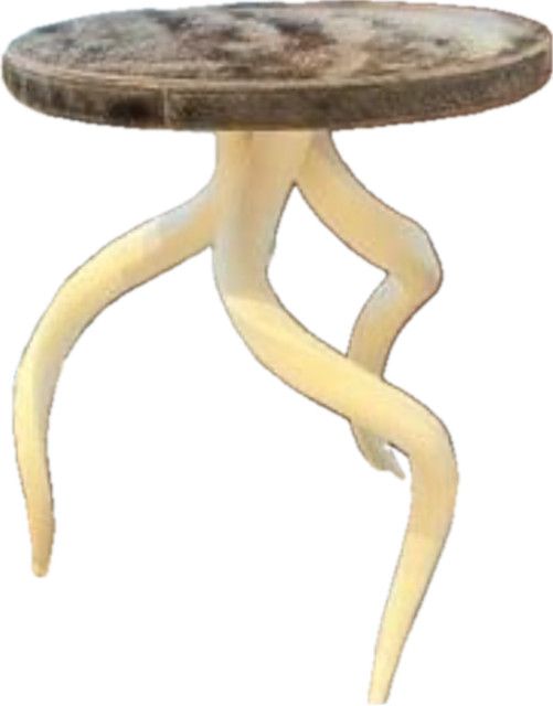 Table Wildebeest Hide Top Buffed Kudu Cream 3 Leg Base, 2 Available