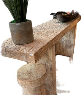 Teak Hand-Carved Console 76.5&quot; x 17.25 x 31&quot;H