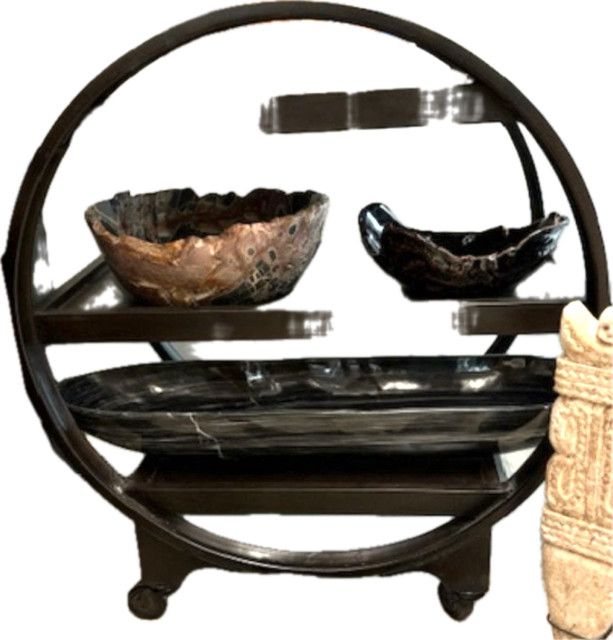 Round Accent  Piece Cart with Shelves Black