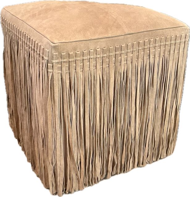 Ottoman Square Suede Fringe Taupe 18&quot; x 19&quot;