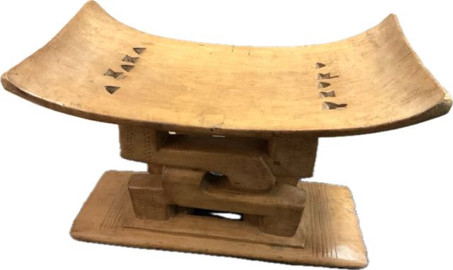 One-of-a-Kind Vintage Carved Wood Stool, Rectangular Curved Seat