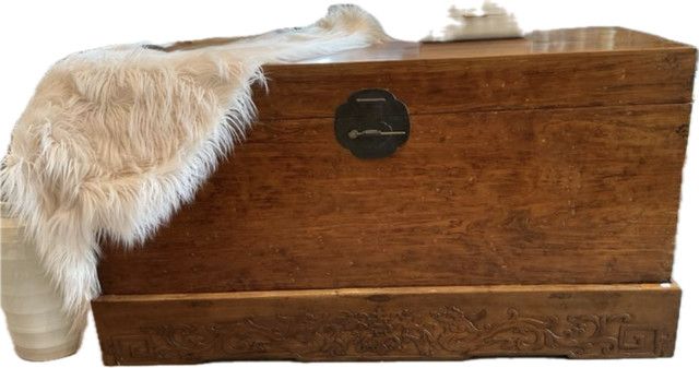 Early 20C Trunk Camphor Wood Hand Carved Stand Shanxi 62&quot;Lx33Hx26W