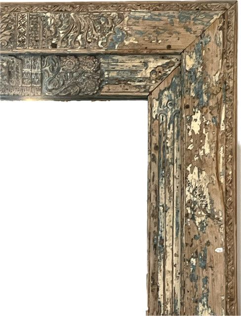 Large Mirror With Frame Form Old Teak Hand Carved Door Orig. Paint 63&quot;x5x85