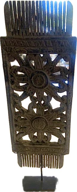 20th C Wood Comb with Stand Large Double Indonesia