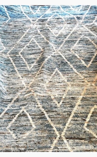 Rug Moroccan Hand Knotted Blue Ivory Patterned 8.4 x 9.5&#39;