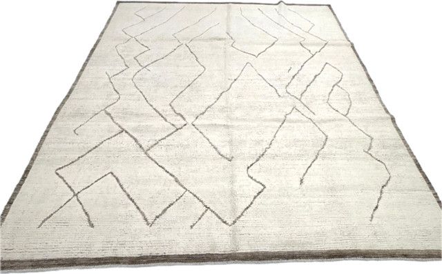 Rug Moroccan Ivorys Brown Edged Squiggle Abstract 8.2 x 9.8&#39;
