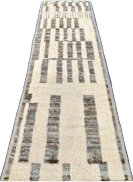 Moroccan Rug Runner, 2&#39;6&quot; x 9&#39;4&quot;, Blue/Taupe/ Beige Linear Pattern