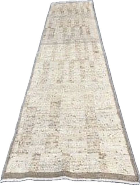 Moroccan Rug  Runner, 2&#39;6&quot; x 9&#39;8&quot;, Soft Taupe Distressed Linear Pattern