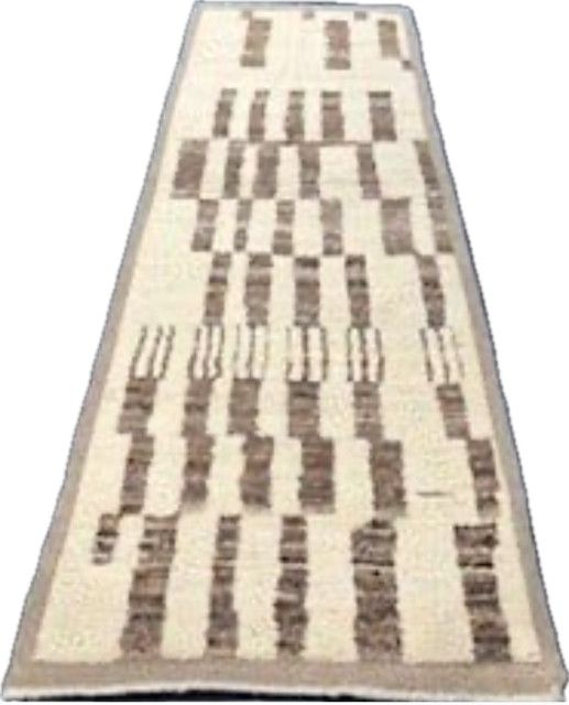 Moroccan Rug Runner, 2&#39;9&quot;x 8&#39;6&quot;, Taupe/ Brown/Beige Linear Pattern