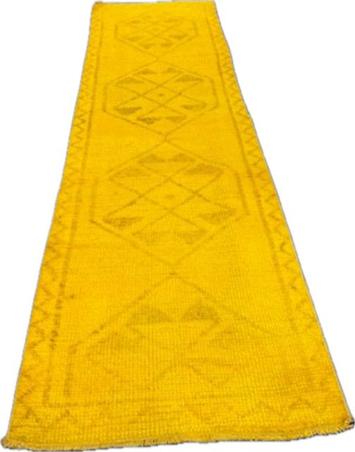 Turkish Wool 10&#39;4&quot; x 34&quot; Runner, Bright Yellow, Hand knotted