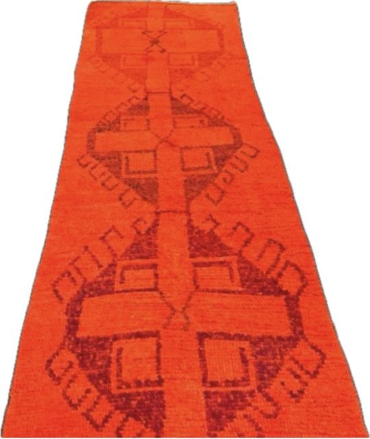 Turkish Wool 10&#39; x 34&quot; Runner Red-Orange, Hand Knotted
