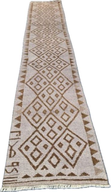 Turkish Wool 12&#39;2&quot; x 26&quot; Runner, Grey/Blue, Brown Accents, Hand Knotted