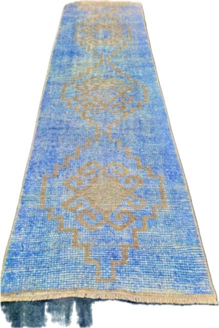Turkish Wool 10&#39; x 32&quot; Runner, Vibrant Blue, Hand Knotted