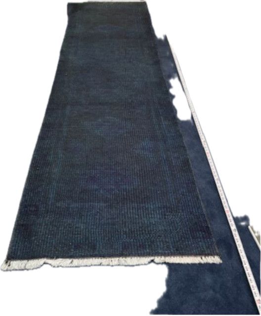 Turkish Wool 11&#39;5&quot; x 3&#39; Runner, Navy, Hand Knotted