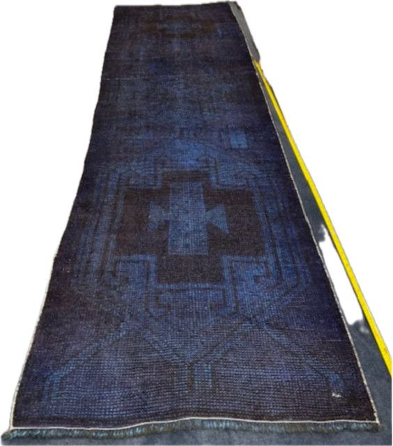 Turkish Wool 10&#39;4&quot; x 3&#39; Runner, Navy/Midnight, Hand Knotted