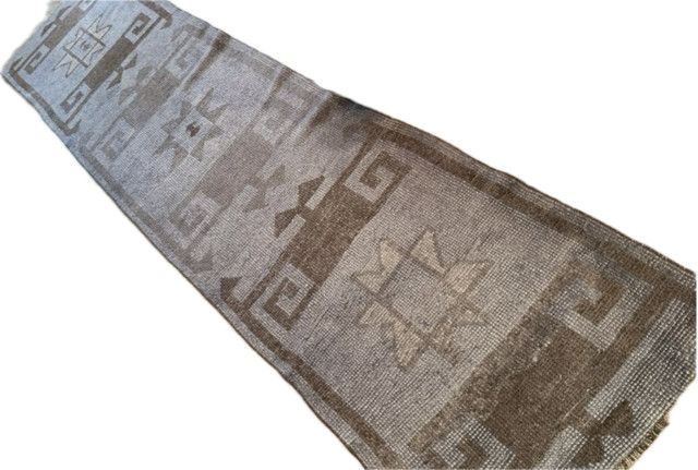 Rug Runner Wool Washed Indigo &amp; Browns 11.3&#39;x2.6&#39;