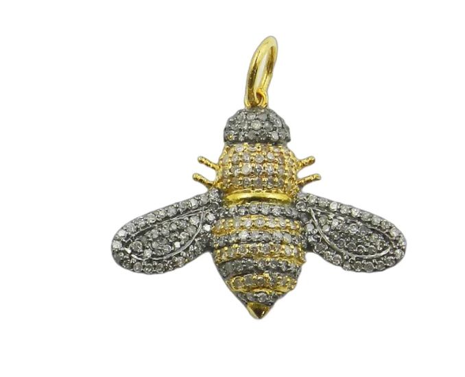 Charm, Diamond Pave Bee in Sterling and 14k