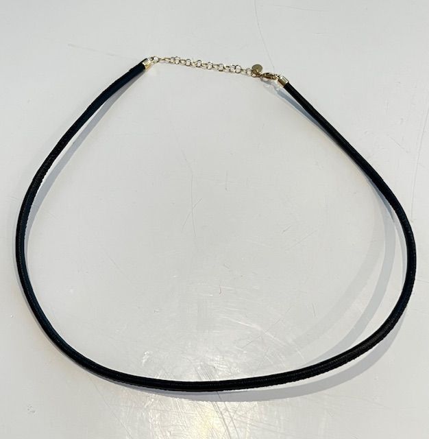 Necklace, Black Leather Cord with 14k clasp and extender