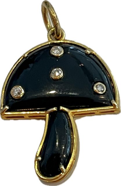 Charm, Black Onyx Mushroom with inset Diamonds in 14k