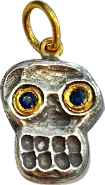 Charm, Sterling and 22k Skull with Sapphires
