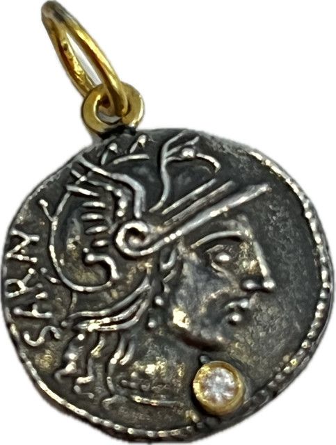 Charm Sterling 22k Ancient Roman Soldier w/Diamond