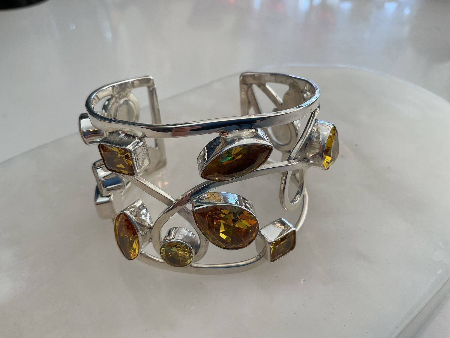 Bracelet, Sterling Multi-Stone Cuff, Amber Citrines