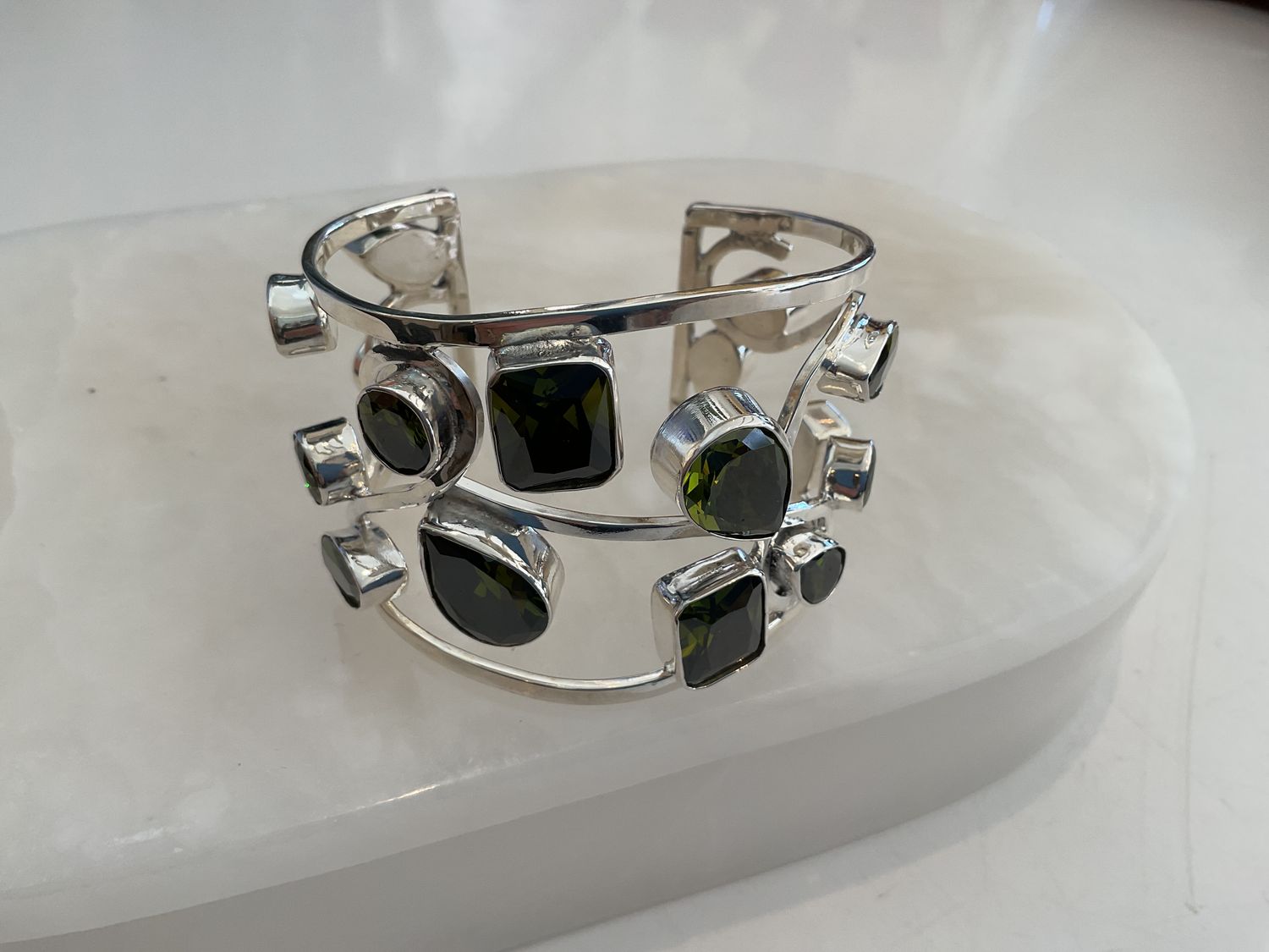 Bracelet, Multi-Stone Sterling Cuff, Green Semi-precious Stones