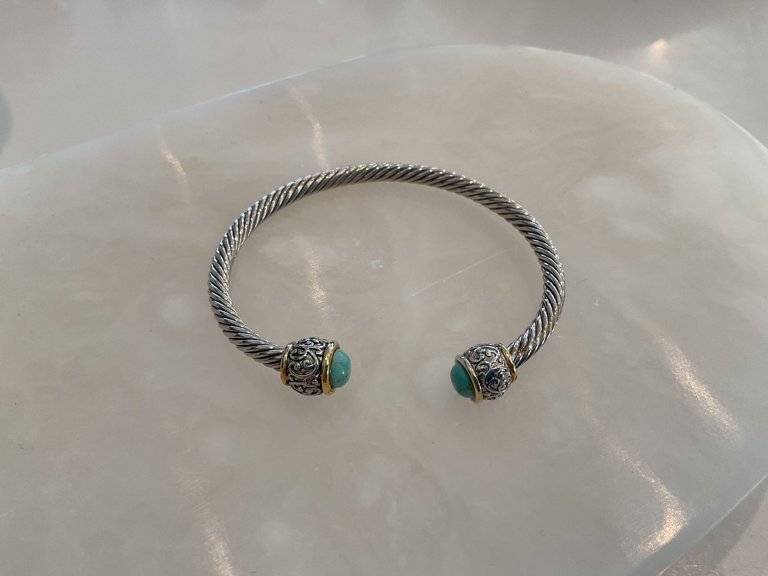 Bracelet, Cable Cuff with Turquoise Stones, Sterling